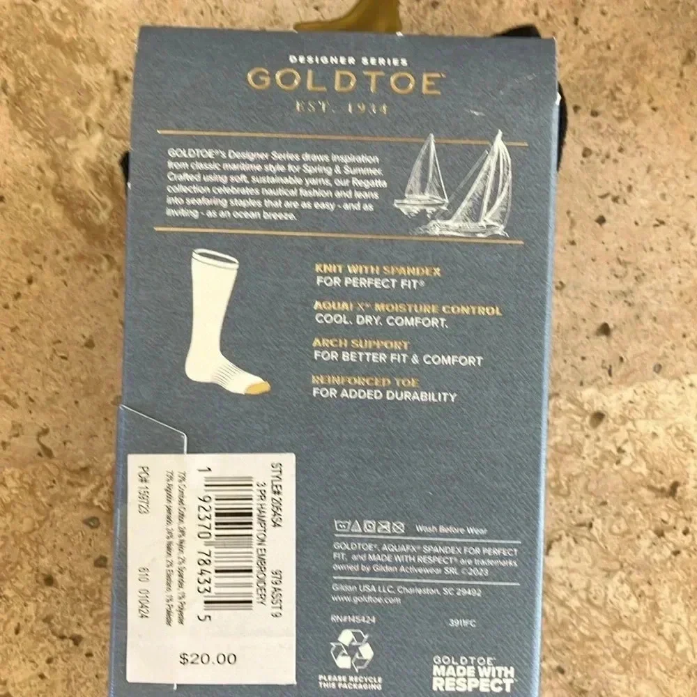 NWT 3 Pair Men’s Designer Series Gold Toe Dress Socks Hampton Embroidery Regatta